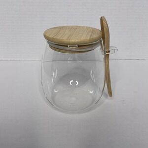 Glass Storage Jar with‎ Airtight Wooden Lid and Spoon Condiment Sugar Tea 20 oz
